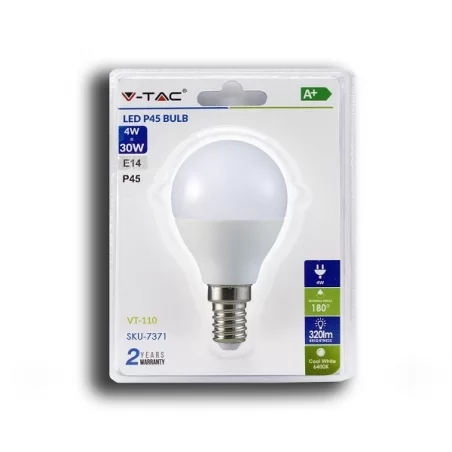 V-TAC VT-110 LAMPADINA LED E14 4W MINIGLOBO P45 - SKU 7369 / 7370 / 7371