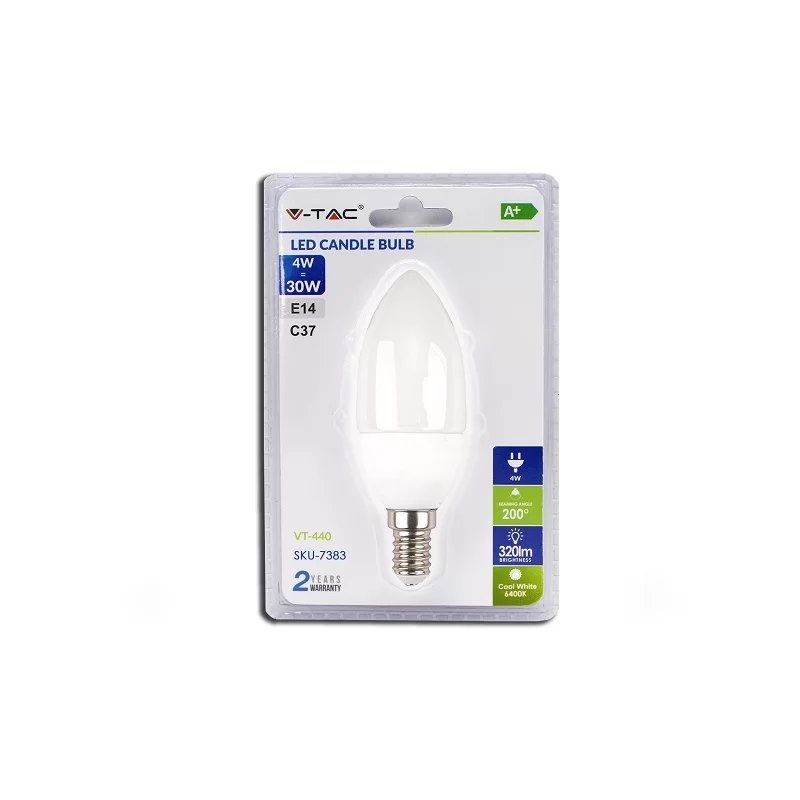 V-TAC VT-440 LAMPADINA LED E14 4W CANDELA - SKU 7381 / 7382 / 7383 