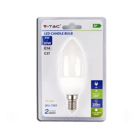 V-TAC VT-440 LAMPADINA LED E14 4W CANDELA - SKU 7381 / 7382 / 7383