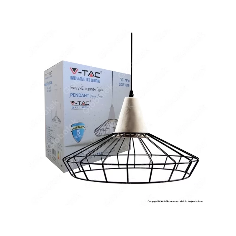 V-TAC VT-7330 LAMPADARIO A SOSPENSIONE IN METALLO CON PORTALAMPADA E27 - SKU 3849 