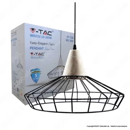 V-TAC VT-7330 LAMPADARIO A SOSPENSIONE IN METALLO CON PORTALAMPADA E27 - SKU 3849