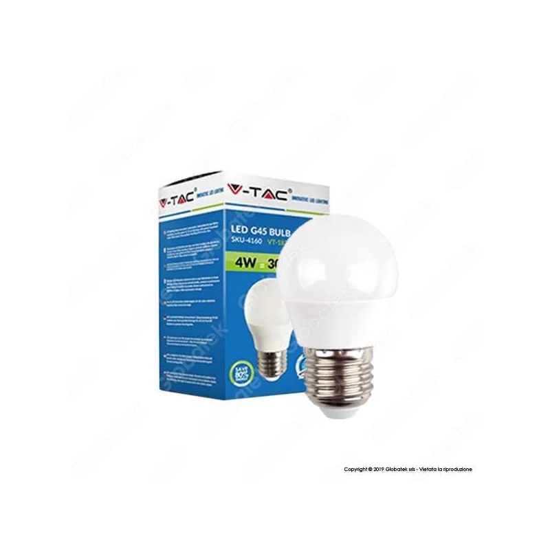 V-TAC VT-1830 LAMPADINA LED E27 4W MINIGLOBO G45 - SKU 4160 / 4162 / 4207 