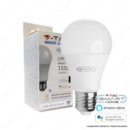 V-TAC SMART VT-5113 LAMPADINA LED WI-FI E27 11W BULB A60 RGB+W 4IN1 DIMMERABILE - SKU 2752