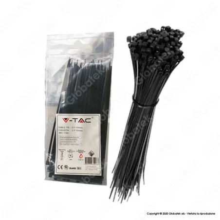 V-TAC CONFEZIONE DA 100 FASCETTE STRINGICAVO AUTOBLOCCANTI IN NYLON 2,5 X 150 MM - SKU 11161 / 11162