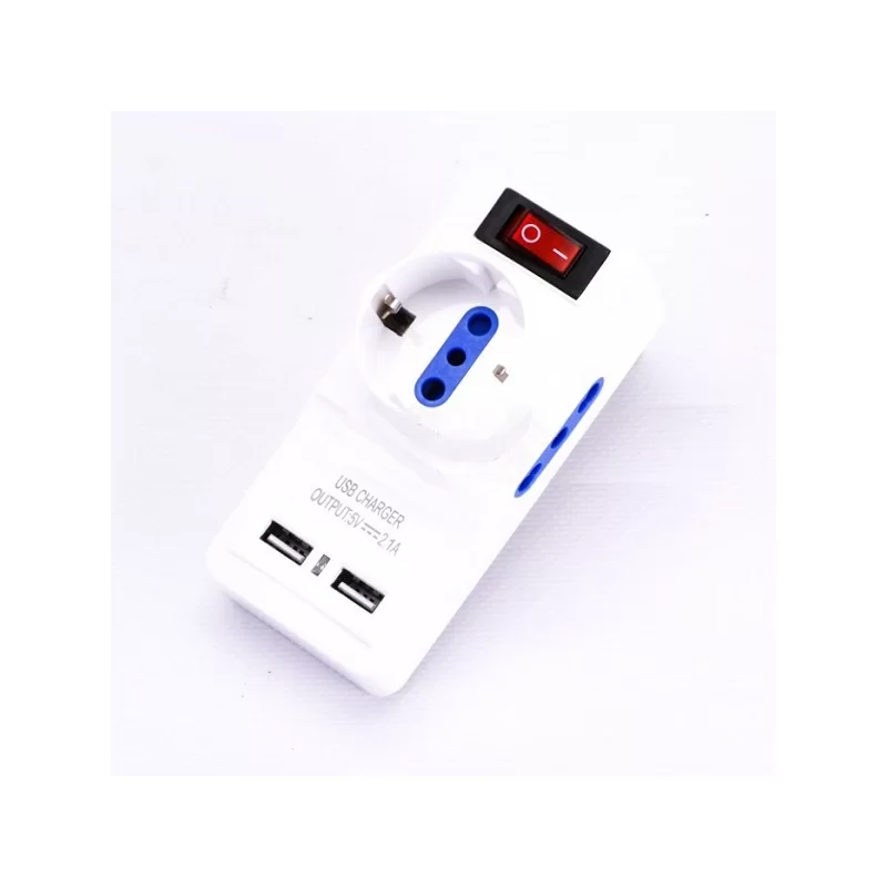 V-TAC MULTIPRESA ADATTATORE TRIPLO COLORE BIANCO CON SCHUKO 2 PORTE USB E INTERRUTTORE LUMINOSO - SKU 8830 