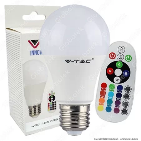 V-TAC VT-2229 LAMPADINA LED E27 9W BULB A60 GOCCIA RGB+W CON TELECOMANDO - SKU 2766 / 2767 / 2768