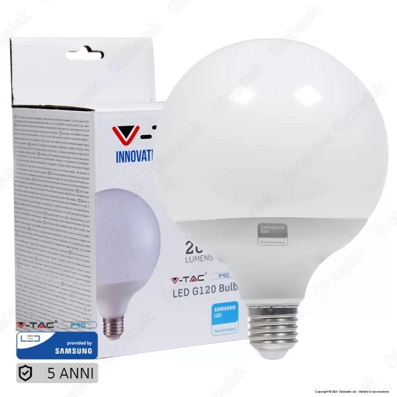 V-TAC PRO VT-242 LAMPADINA LED E27 22W GLOBO G120 CHIP SAMSUNG - SKU 20021 / 20022 / 20023 