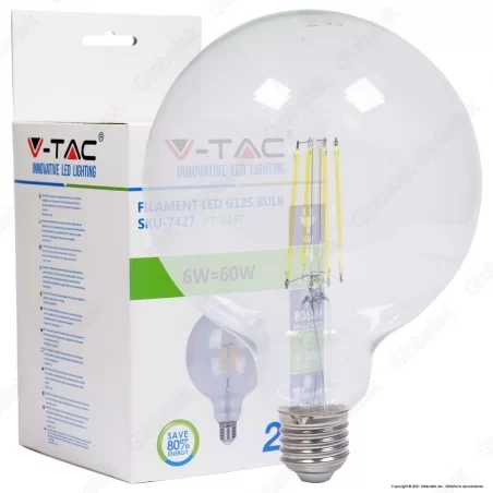 V-TAC VT-2147 LAMPADINA LED E27 6W GLOBO G125 CHIP SAMSUNG - SKU 7427