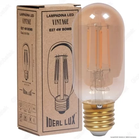 IDEAL LUX LAMPADINA LED VINTAGE E27 4W TUBOLARE FILAMENTO AMBRATA - MOD. 151700