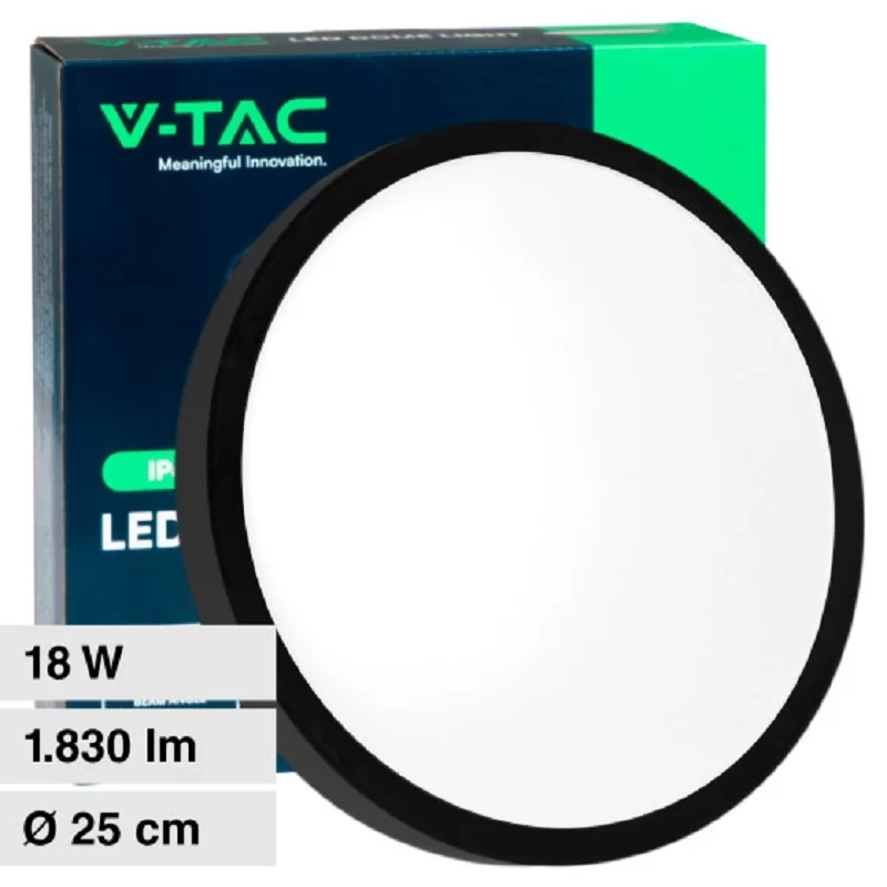 V-TAC VT-8618 PLAFONIERA LED ROTONDA 18W SMD IP44 COLORE NERO