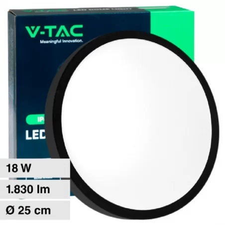 V-TAC VT-8618 PLAFONIERA LED ROTONDA 18W SMD IP44 COLORE NERO - SKU 76331 / 76341 / 76351