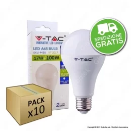 10 Lampadine LED V-Tac VT-2017 E27 17W Bulb A65 - Pack Risparmio 