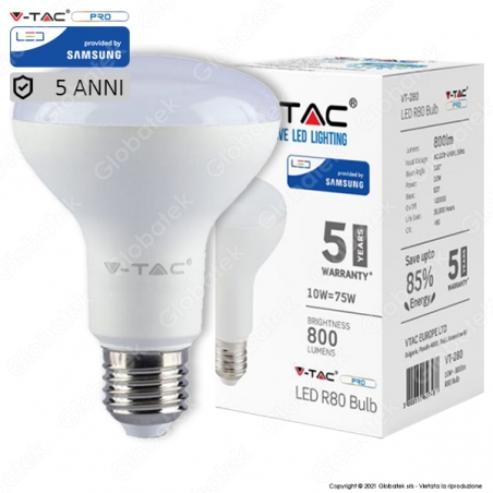 V-TAC PRO VT-280 LAMPADINA LED E27 10W BULB REFLECTOR R80 CHIP SAMSUNG - SKU 135 / 136 / 137