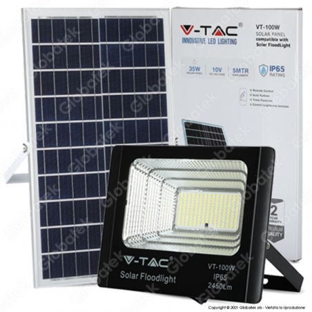 V-TAC VT-100W FARO LED 35W A BATTERIA CON PANNELLO SOLARE E TELECOMANDO - SKU 8576 / 94012