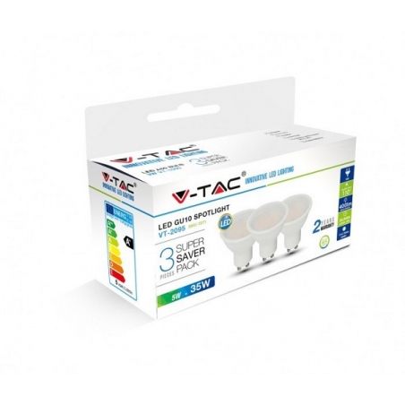 V-TAC VT-2095 SUPER SAVER PACK CONFEZIONE 3 FARETTI LED GU10 5W SPOTLIGHT - SKU 7269 / 7270 / 7271