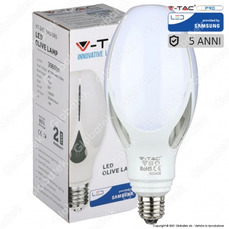 V-TAC VT-240 LAMPADINA LED OLIVE LAMP E27 36W CHIP SAMSUNG - SKU 283 / 284 / 285