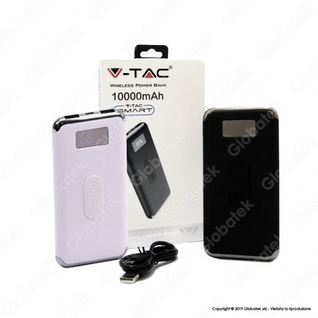 V-TAC VT-3505 POWER BANK CON RICARICA WIRELESS 10000 MAH 2 USCITE USB 2,1A - SKU 8854 / 8855