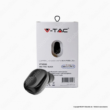 V-TAC VT-6500 AURICOLARE BLUETOOTH MINI EARBUDS COLORE NERO - SKU 7704