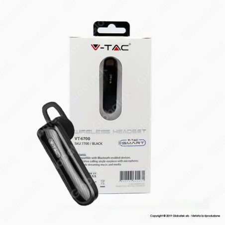 V-TAC VT-6700 AURICOLARE BLUETOOTH HEADSET COLORE NERO - SKU 7700