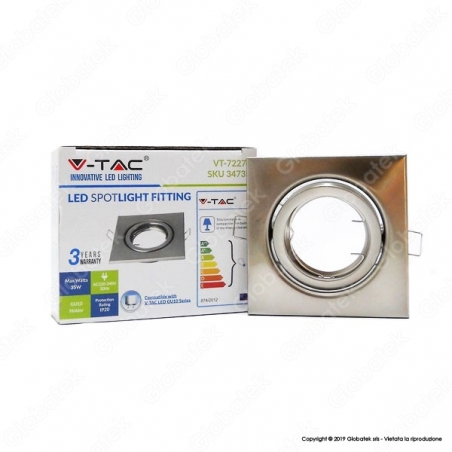 V-TAC VT-7227 PORTAFARETTO ORIENTABILE QUADRATO DA INCASSO PER LAMPADINE GU10 E GU5.3 - SKU 3473