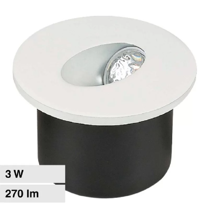 V-TAC VT-1109RD PUNTO LUCE LED COB 3W SEGNAPASSO ROTONDO DA INCASSO COLORE BIANCO