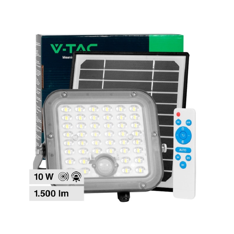 V-TAC VT-411 FARO LED 10W FARETTO IP65 CON PANNELLO SOLARE SENSORE CREPUSCOLARE DI MOVIMENTO E TELECOMANDO - SKU 10314 / 10313 