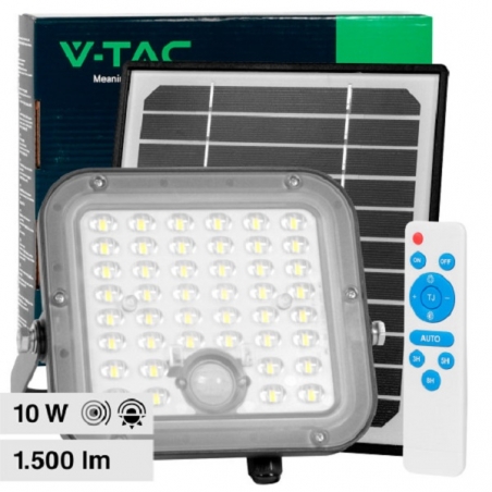 V-TAC VT-411 FARO LED 10W FARETTO IP65 CON PANNELLO SOLARE SENSORE CREPUSCOLARE DI MOVIMENTO E TELECOMANDO - SKU 10314 / 10313