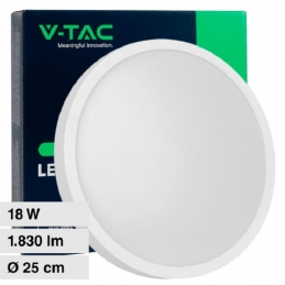 V-TAC VT-8618 PLAFONIERA LED ROTONDA 18W SMD IP44 COLORE BIANCO - SKU 76151 / 76161 / 76171 