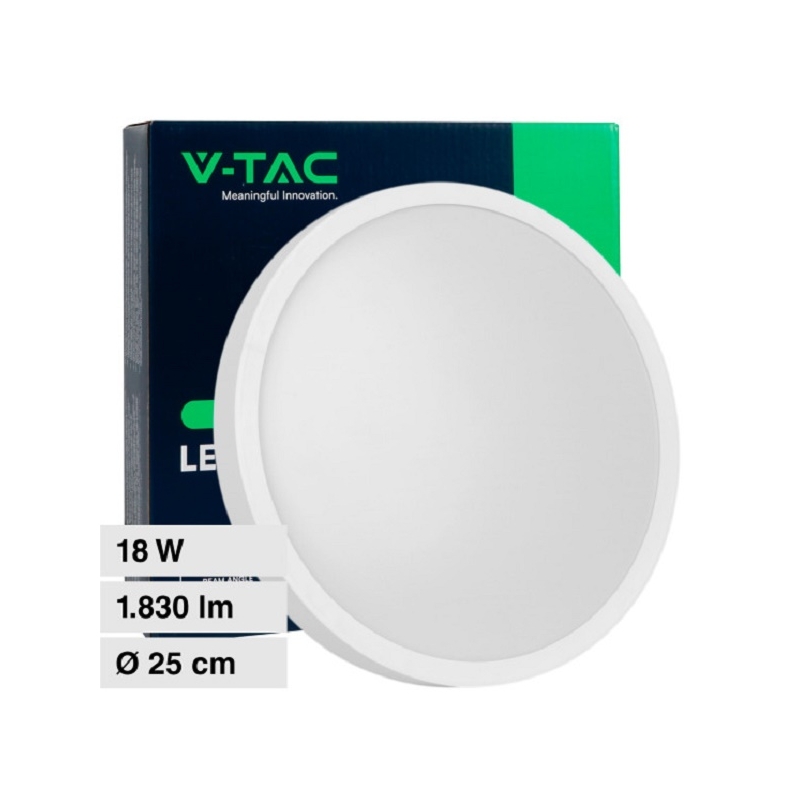 V-TAC VT-8618 PLAFONIERA LED ROTONDA 18W SMD IP44 COLORE BIANCO - SKU 76151 / 76161 / 76171 