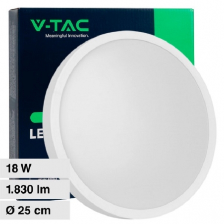 V-TAC VT-8618 PLAFONIERA LED ROTONDA 18W SMD IP44 COLORE BIANCO - SKU 76151 / 76161 / 76171