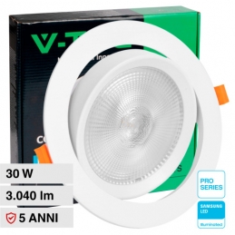 V-TAC PRO VT-2-30 FARETTO LED COB DA INCASSO ORIENTABILE ROTONDO 30W CHIP SAMSUNG COLORE BIANCO - SKU 21845 / 21846 / 21832 