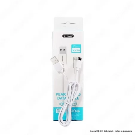 V-TAC VT-5301 PEARL SERIES USB DATA CABLE MICRO USB CAVO COLORE BIANCO 1M - SKU 8480