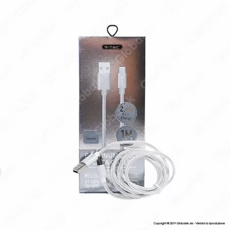 V-TAC VT-5331 PLATINUM SERIES USB DATA CABLE MICRO USB CAVO IN CORDA COLORE ARGENTO 1M - SKU 8489