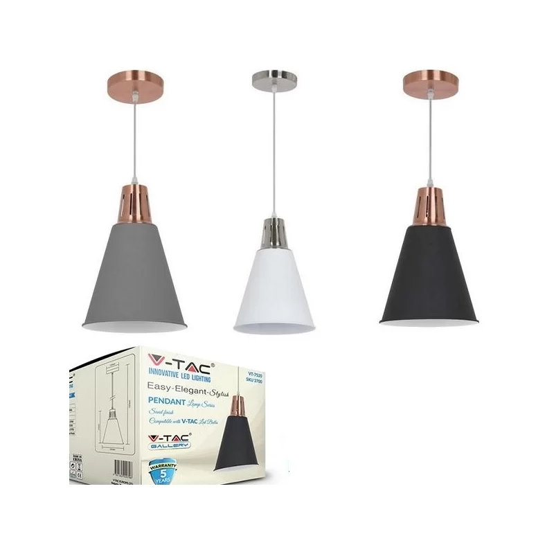 V-TAC VT-7520 LAMPADARIO IN METALLO CON PORTALAMPADA PER LAMPADINE E27 - SKU 3700 / 3701 / 3702 